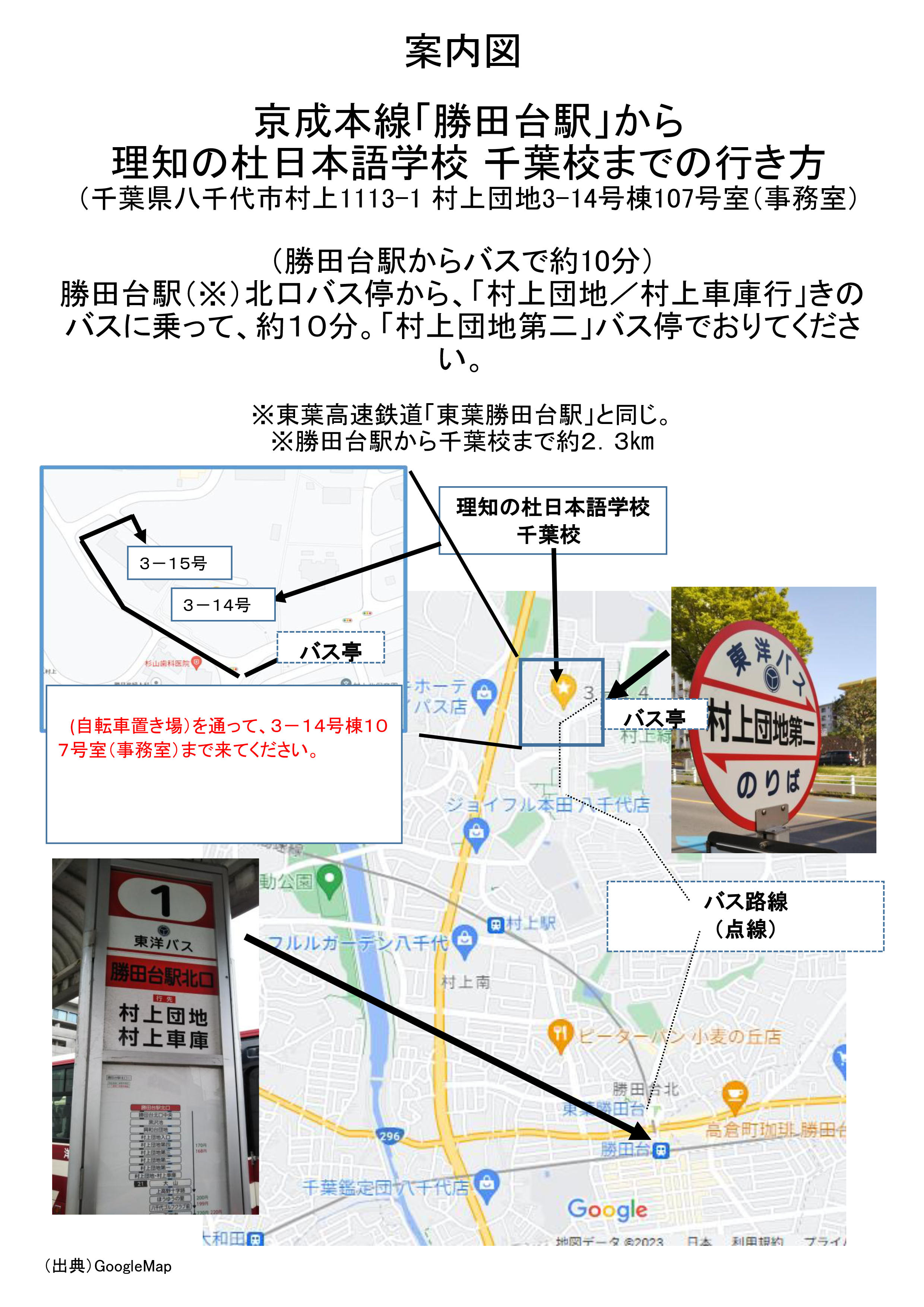 千葉校までの案内図勝田台駅から学校